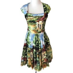 Bernie Dexter Osterly Country Painted Pin Up Cap Sleeve Midi Veronique Dress